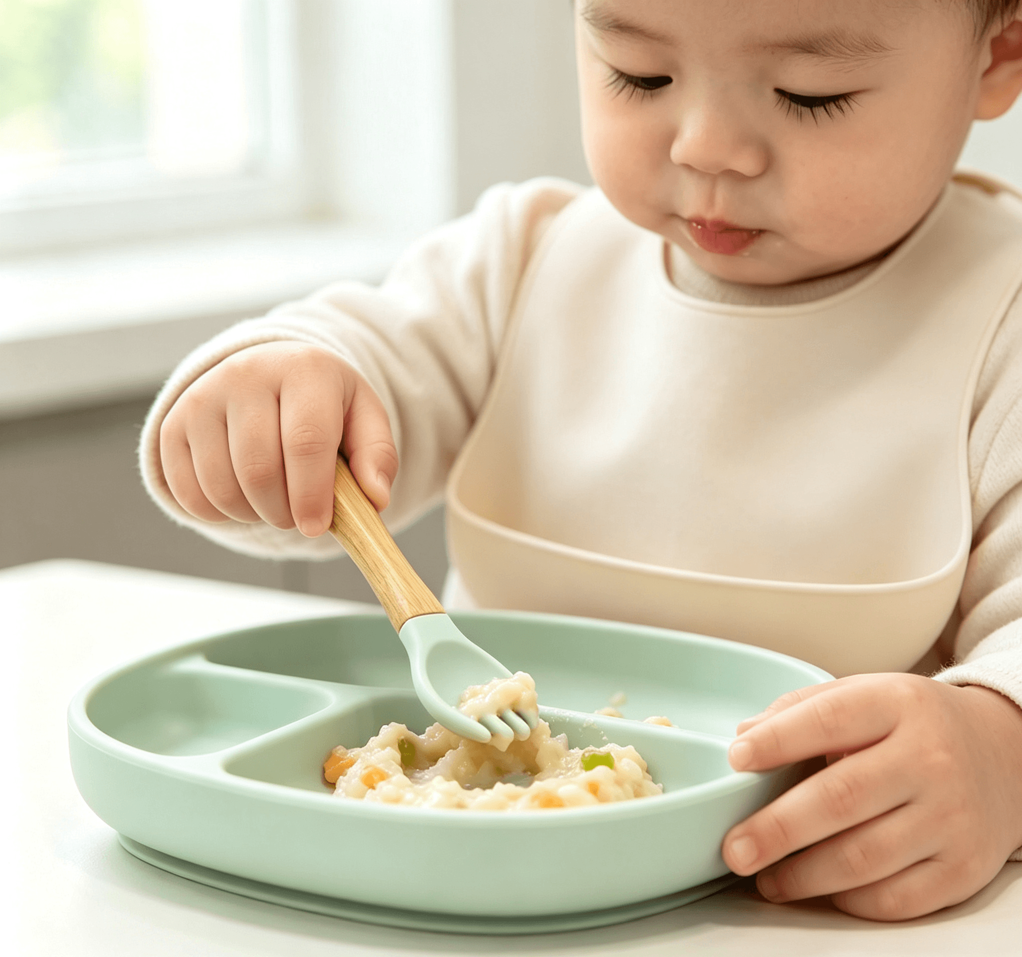 Silicone Baby Feeding Fork with Bamboo Handle